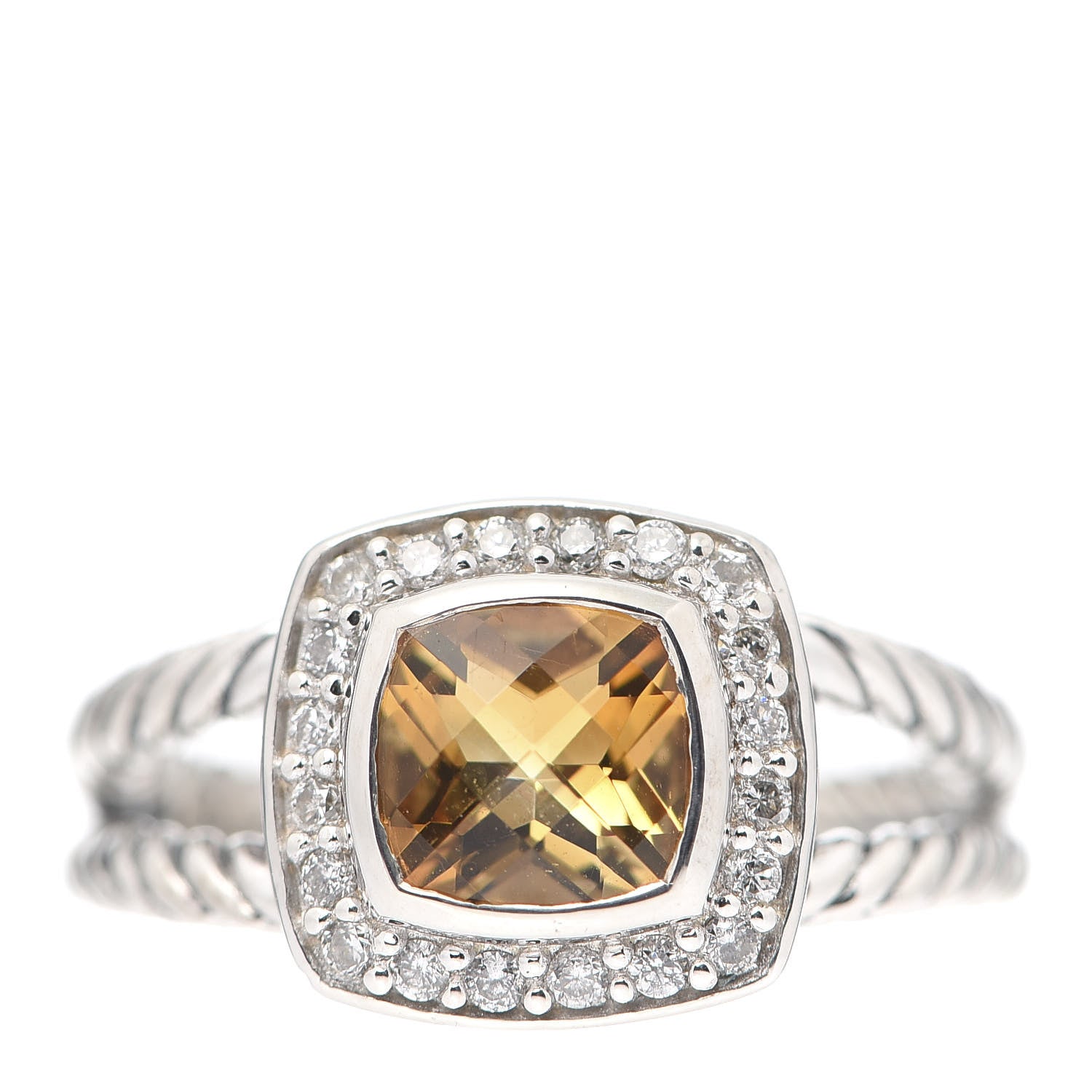 David Yurman Sterling Silver Diamond Citrine 7mm Petite Albion Ring 54 7 1 of 5