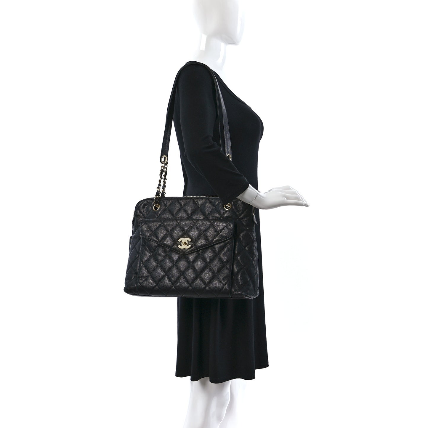 Caviar Quilted Flap Shoulder Bag Black