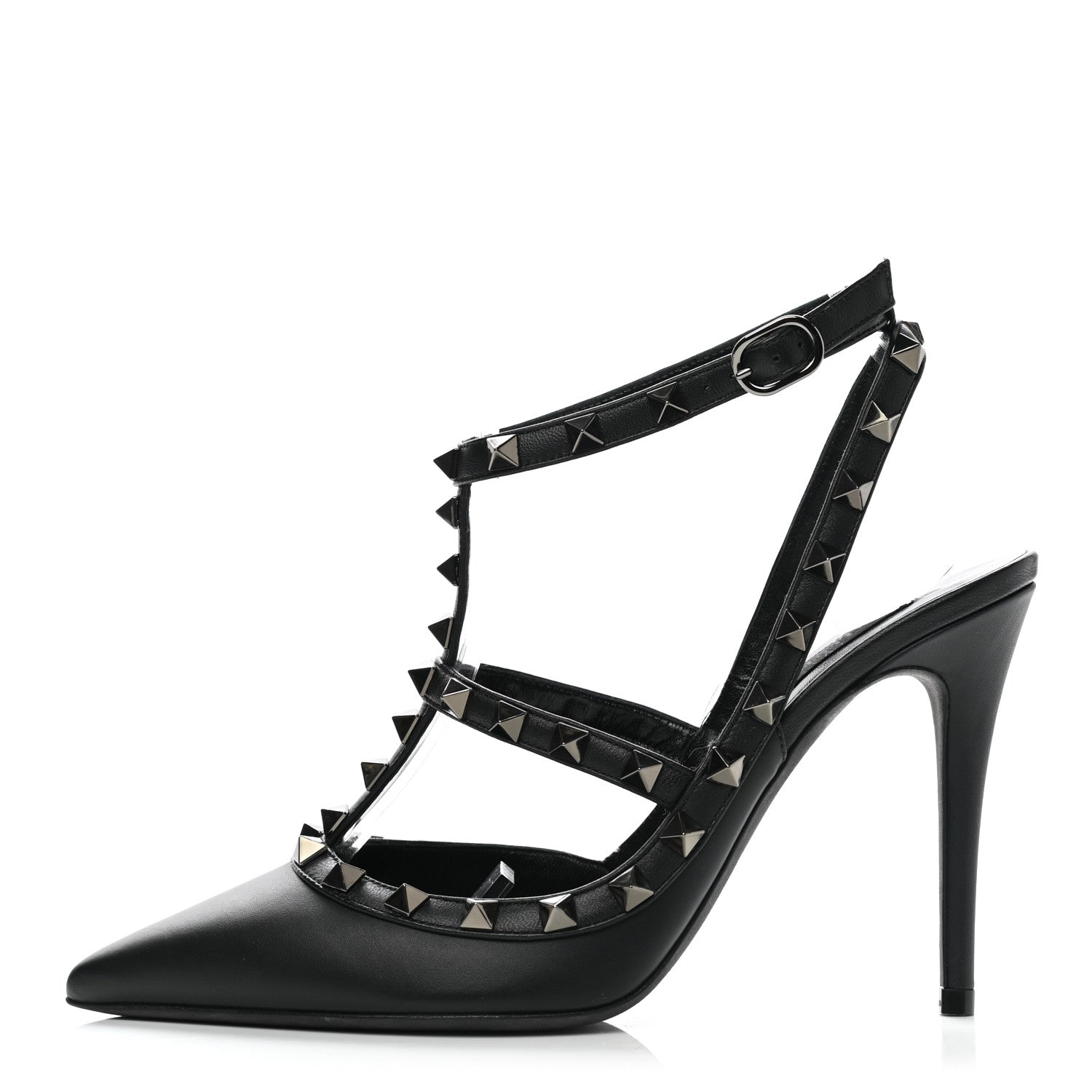 Valentino Garavani Calfskin Nappa Rockstud Ankle Strap 100mm Pumps 37.5 Black 1 of 9