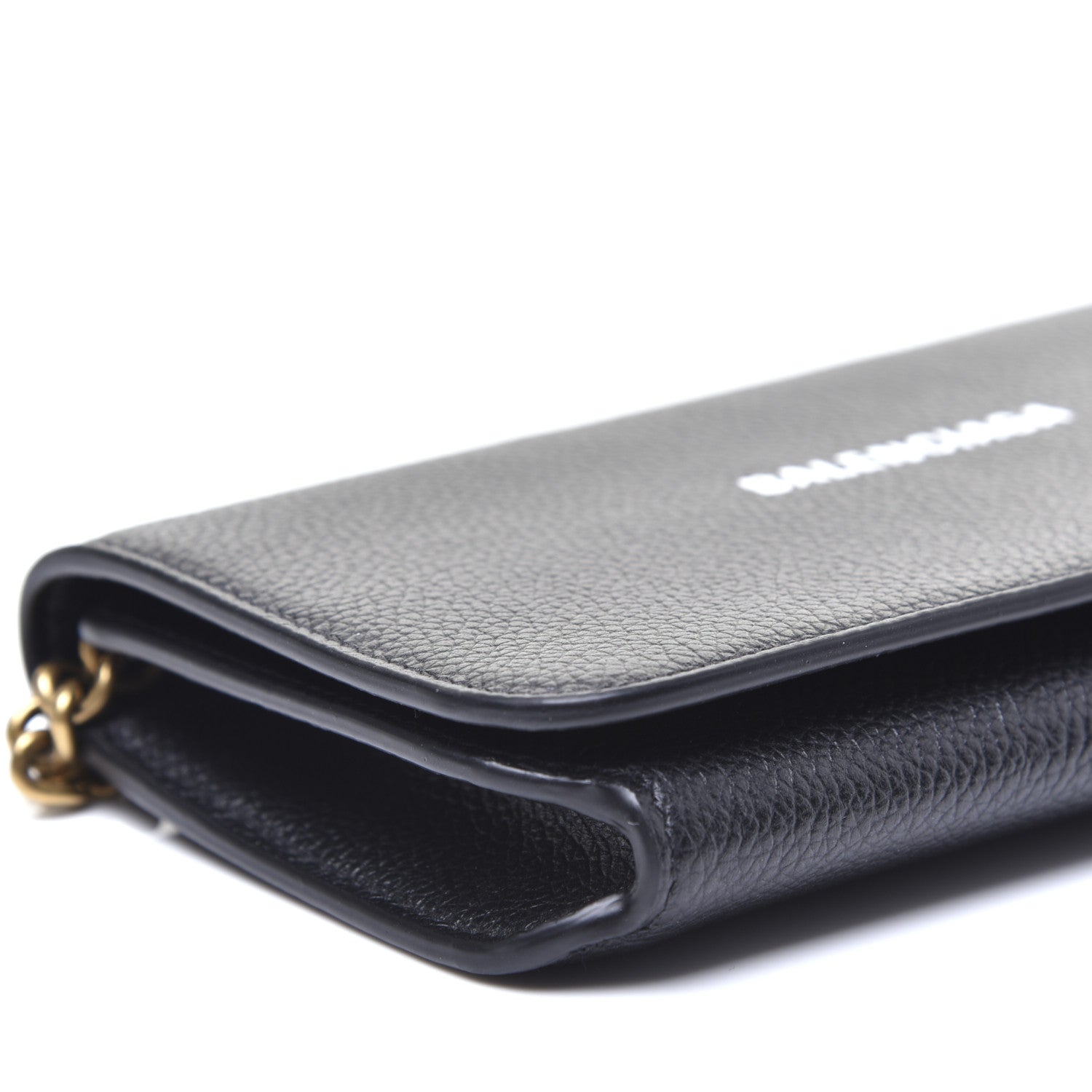 Balenciaga Grained Calfskin Logo Cash Phone Holder Wallet On Chain Black White 6 of 11