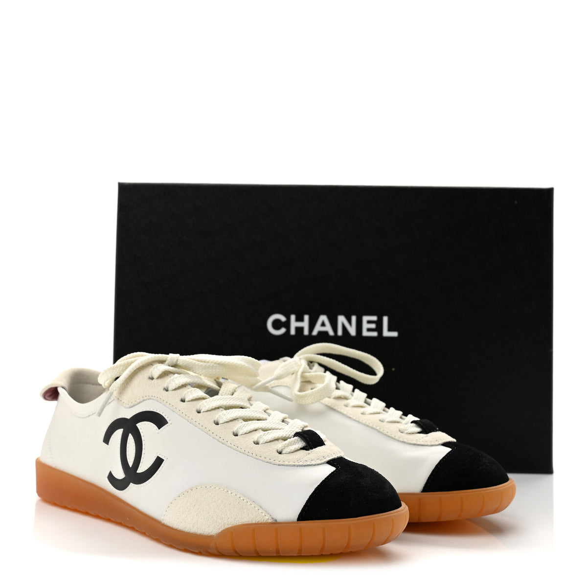 Chanel Calfskin Embossed Suede Sneakers 38.5 White Black 10 of 10
