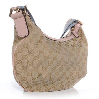 Gucci Monogram Web Medium Half Moon Hobo Blue Pink 2 of 13