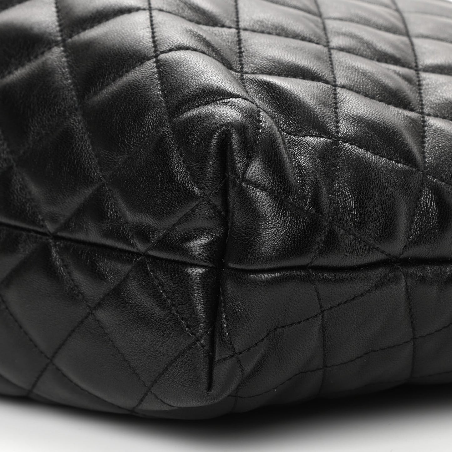 Lambskin Quilted Maxi Icare Shopping Tote Black