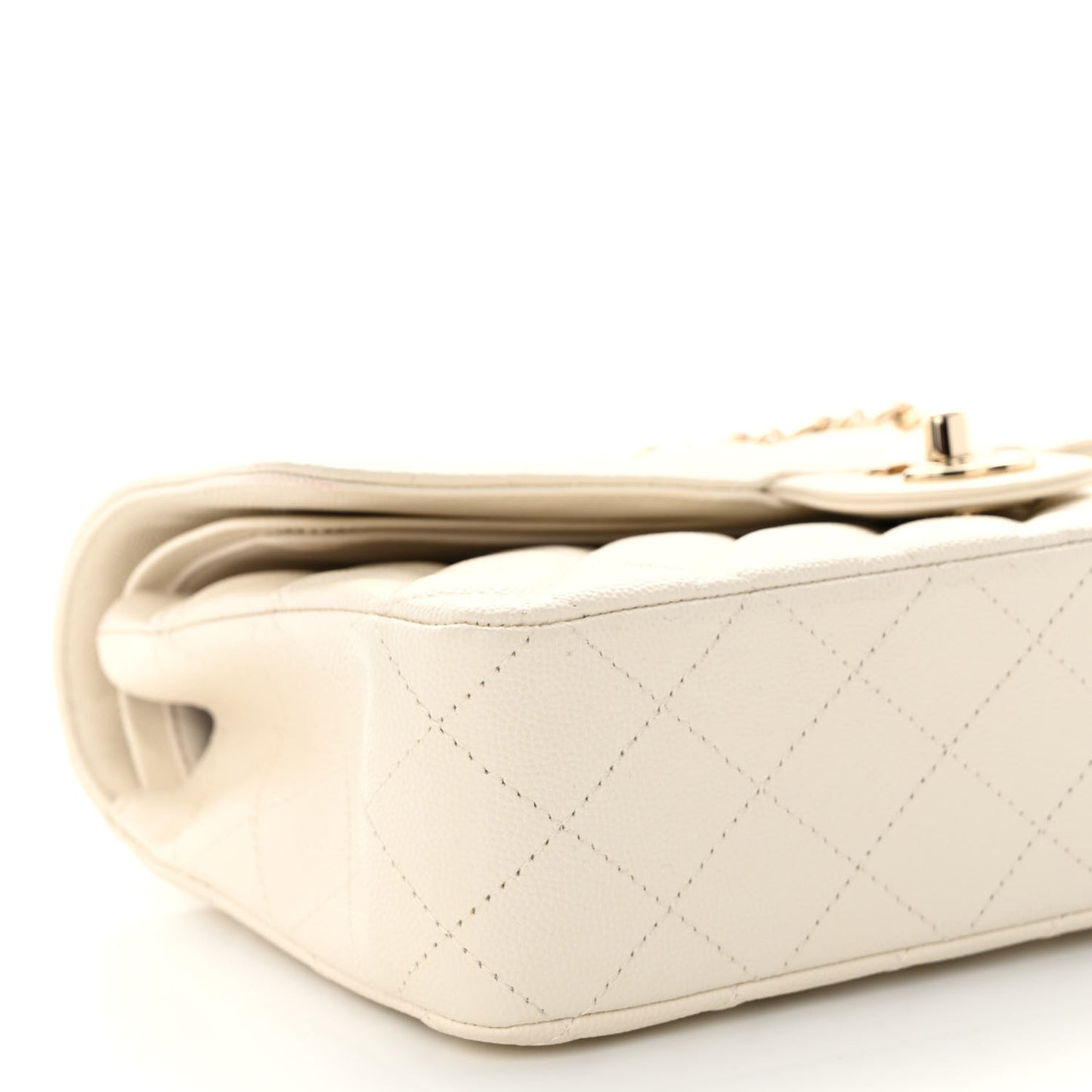 Caviar Quilted Medium Double Flap White