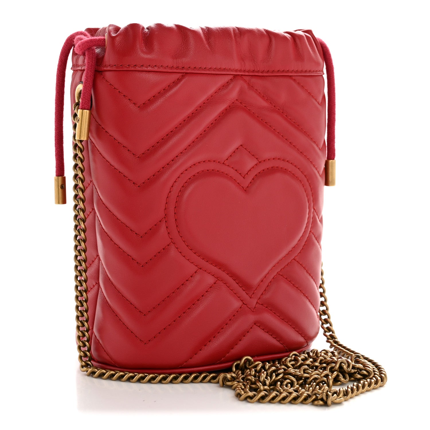Gucci Calfskin Matelasse Mini GG Marmont 2.0 Bucket Bag Hibiscus Red 3 of 11