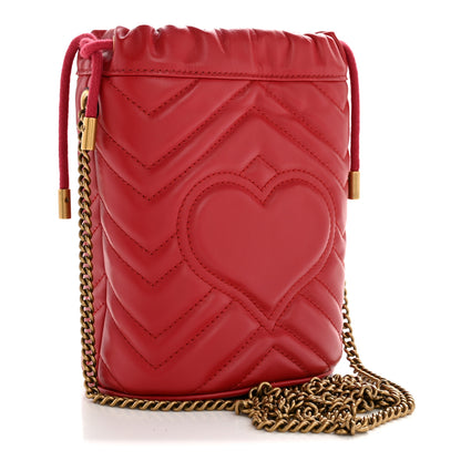 Gucci Calfskin Matelasse Mini GG Marmont 2.0 Bucket Bag Hibiscus Red 3 of 11
