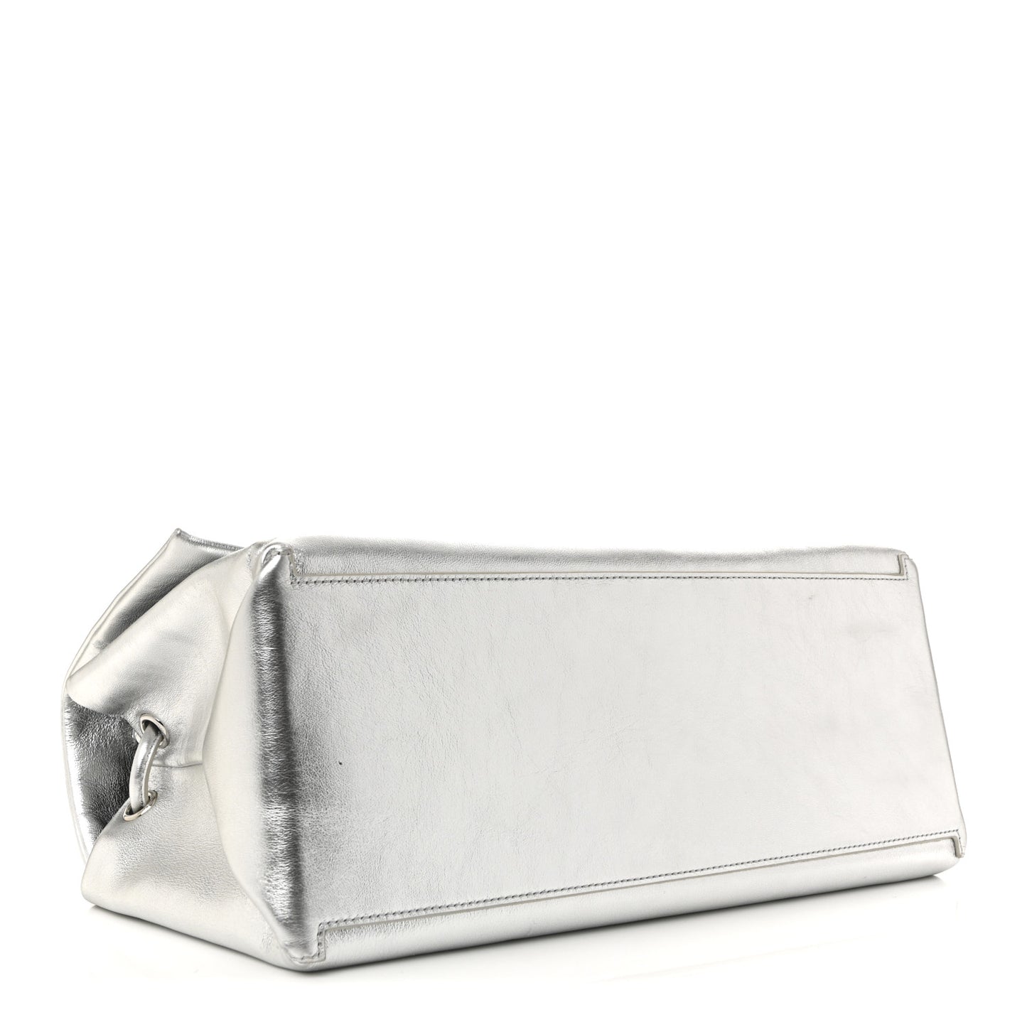 Metallic Calfskin Large Dual Shoulder Bag Silver