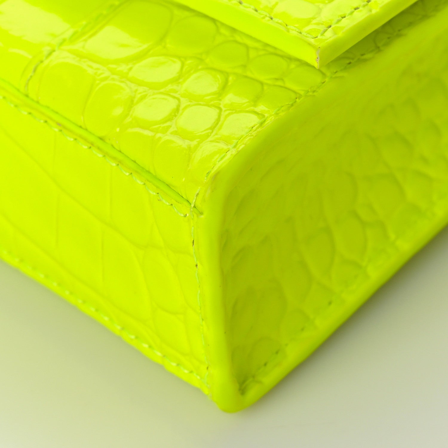 Balenciaga Shiny Calfskin Crocodile Embossed Hourglass Chain Bag Fluo Yellow 7 of 7