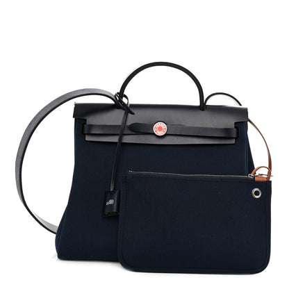 Hermes Military Toile Vache Hunter Laque Horseshoe Herbag Zip PM 31 Deep Blue Indigo 1 of 11