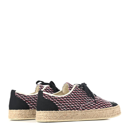 Chanel Tweed Grosgrain Lace Up Espadrilles 37 Red White Black 4 of 9