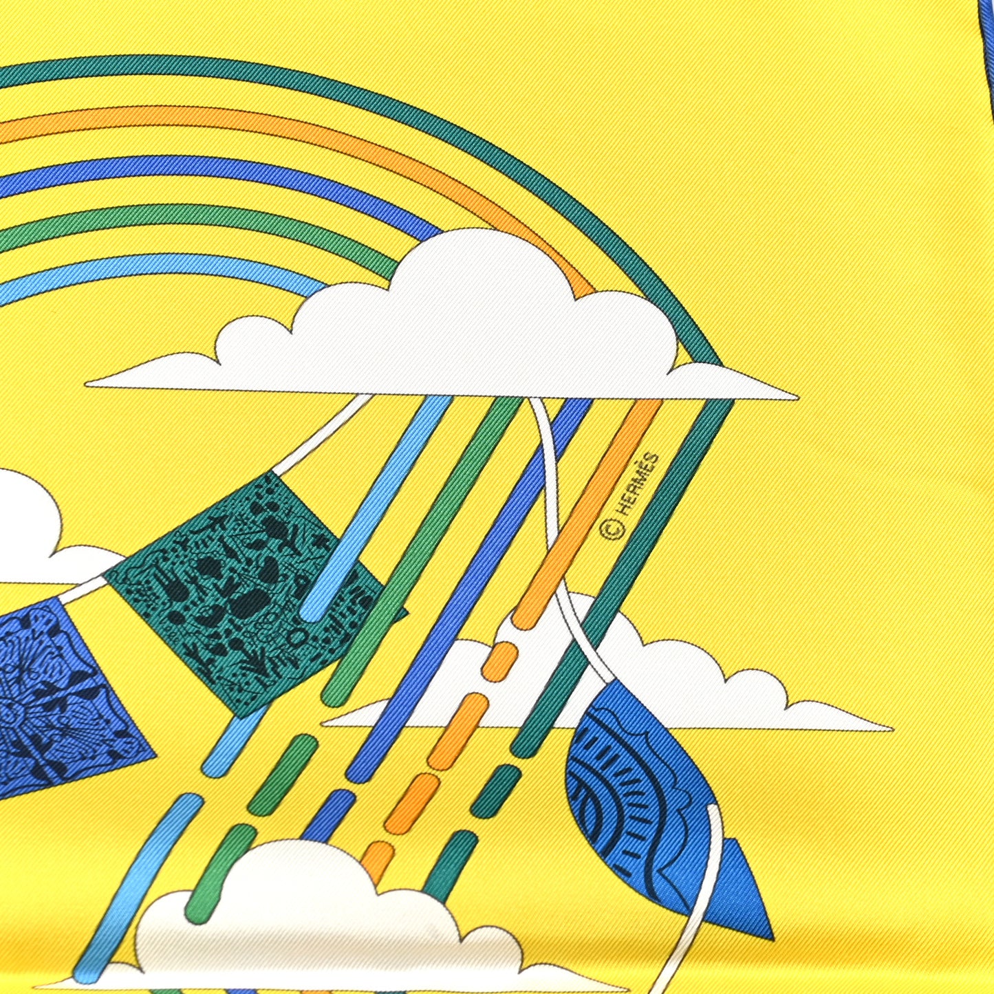 Silk La Maison des Carres Scarf 90 Jaune Vif Bleu Vert