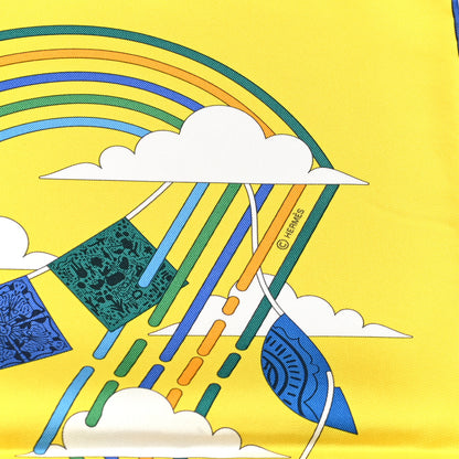 Hermes Silk La Maison des Carres Scarf 90 Jaune Vif Bleu Vert 4 of 5
