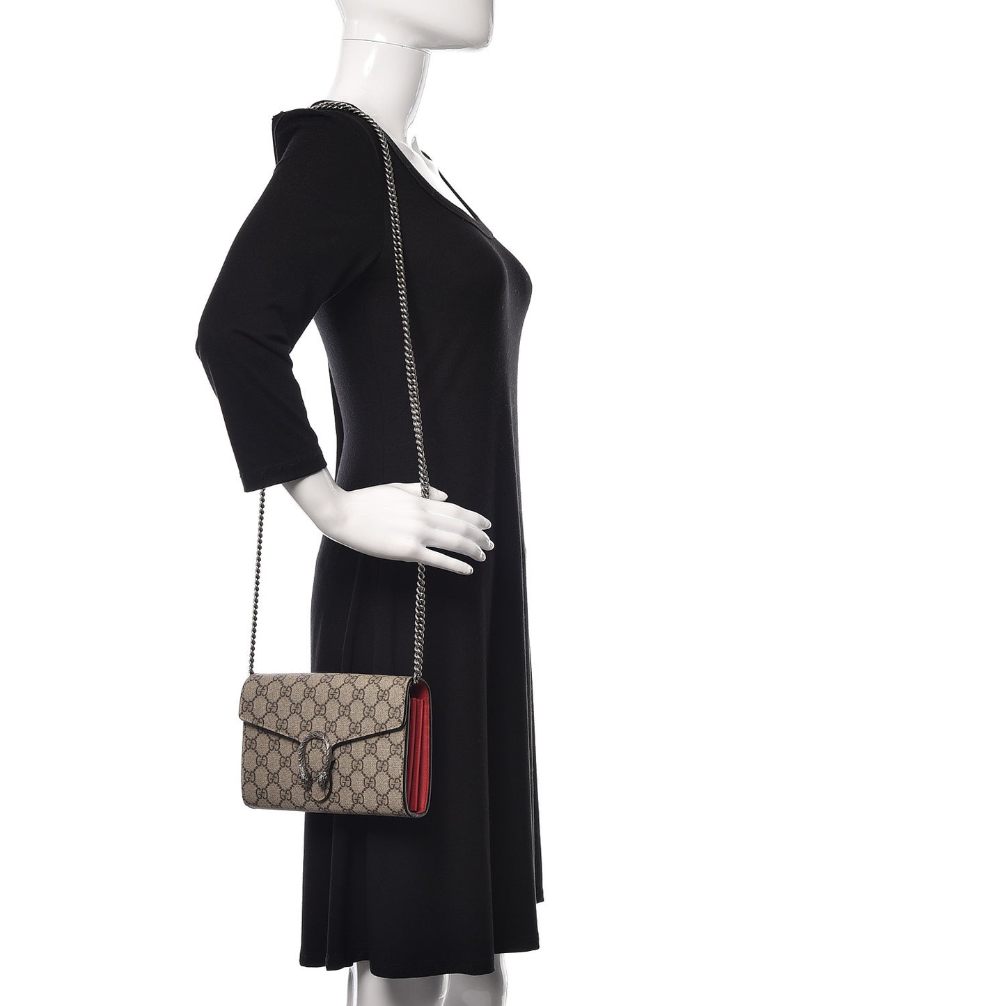 GG Supreme Monogram Mini Dionysus Chain Wallet Beige Vulcanic Red
