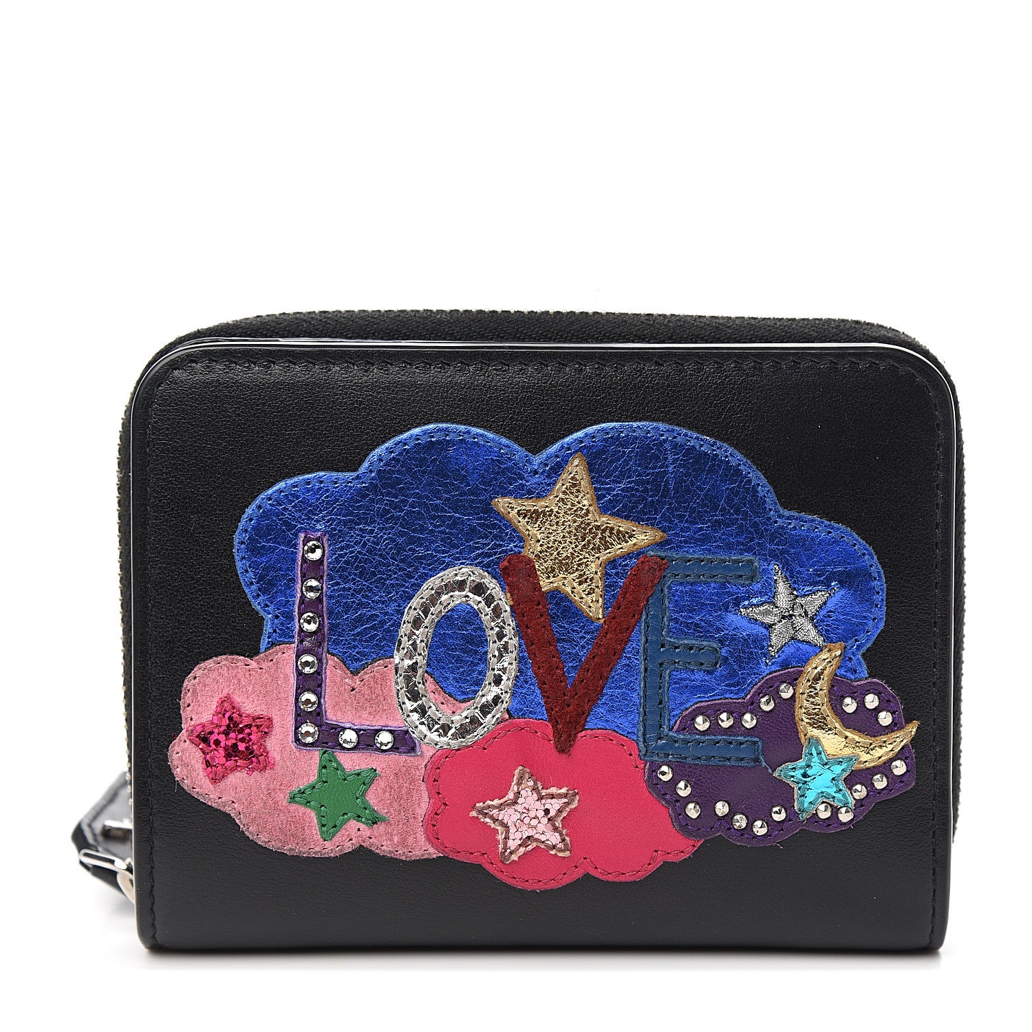 Saint Laurent Calfskin Love Patchwork Compact Zip Around Wallet Black 1 of 8