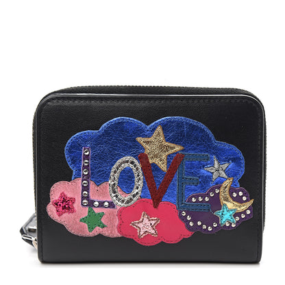 Saint Laurent Calfskin Love Patchwork Compact Zip Around Wallet Black 1 of 8