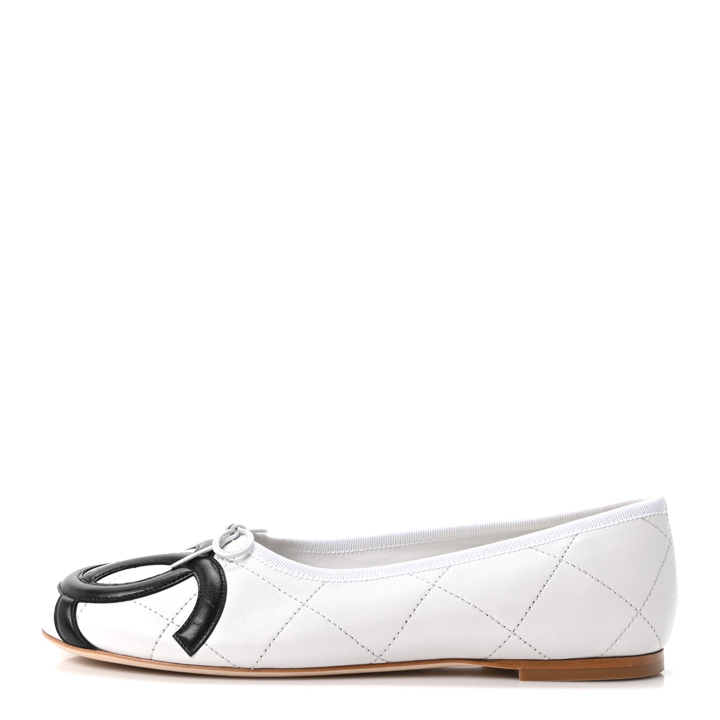 Lambskin Quilted CC Cambon Ballet Flats 41 White Black