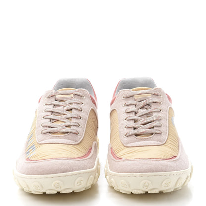 Chanel Nylon Calfskin Suede Womens CC Sneakers 41 Beige Pink 2 of 9