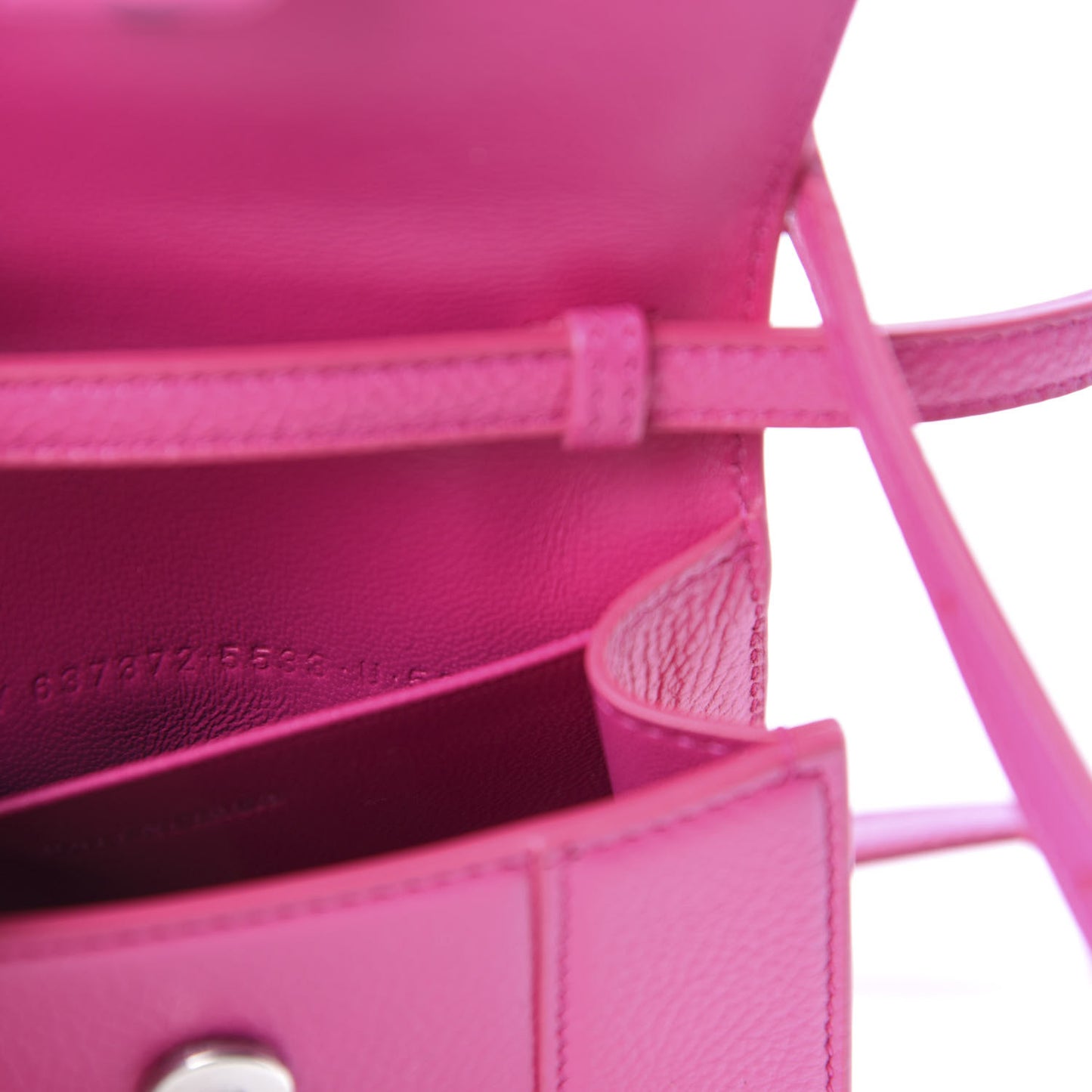 Grained Calfskin Tonal B Hourglass Top Handle Bag Mini Fuchsia