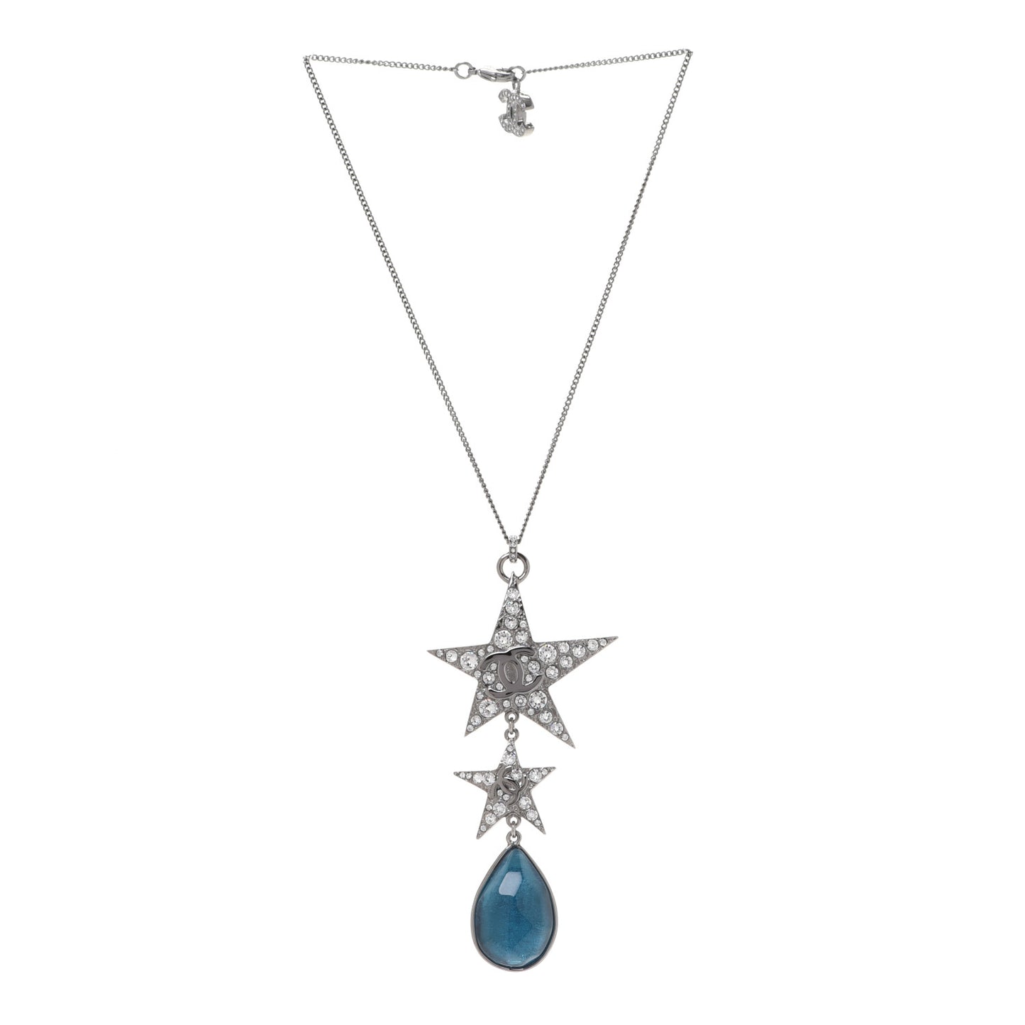 Crystal Resin CC Star Drop Necklace Silver Blue