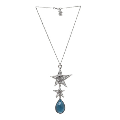 Chanel Crystal Resin CC Star Drop Necklace Silver Blue 3 of 6
