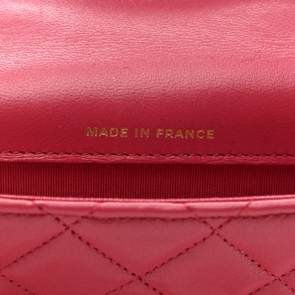 Chanel Lambskin Quilted Top Handle Flap Coin Purse With Chain Dark Pink 8 of 10