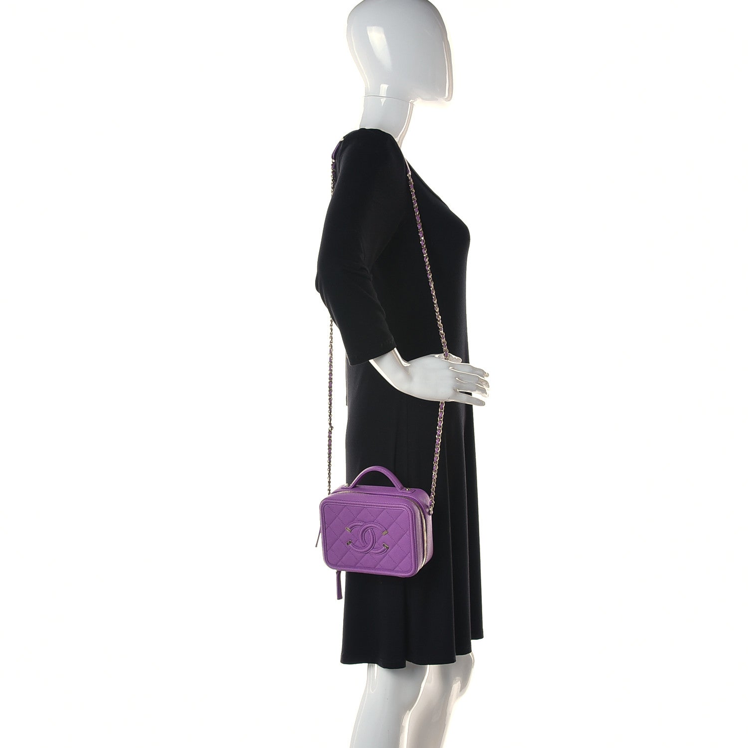 Chanel Caviar Quilted Small CC Filigree Vanity Case Purple 2 of 10