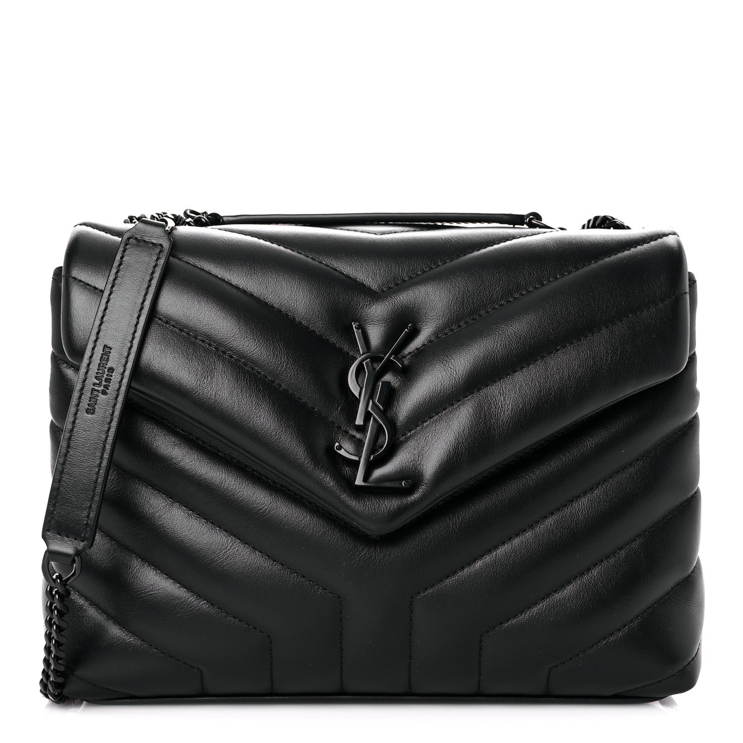 Calfskin Y Quilted Monogram Small Loulou Chain Satchel Black
