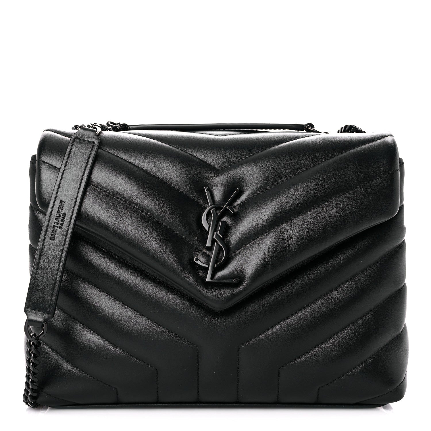 Saint Laurent Calfskin Y Quilted Monogram Small Loulou Chain Satchel Black 1 of 9