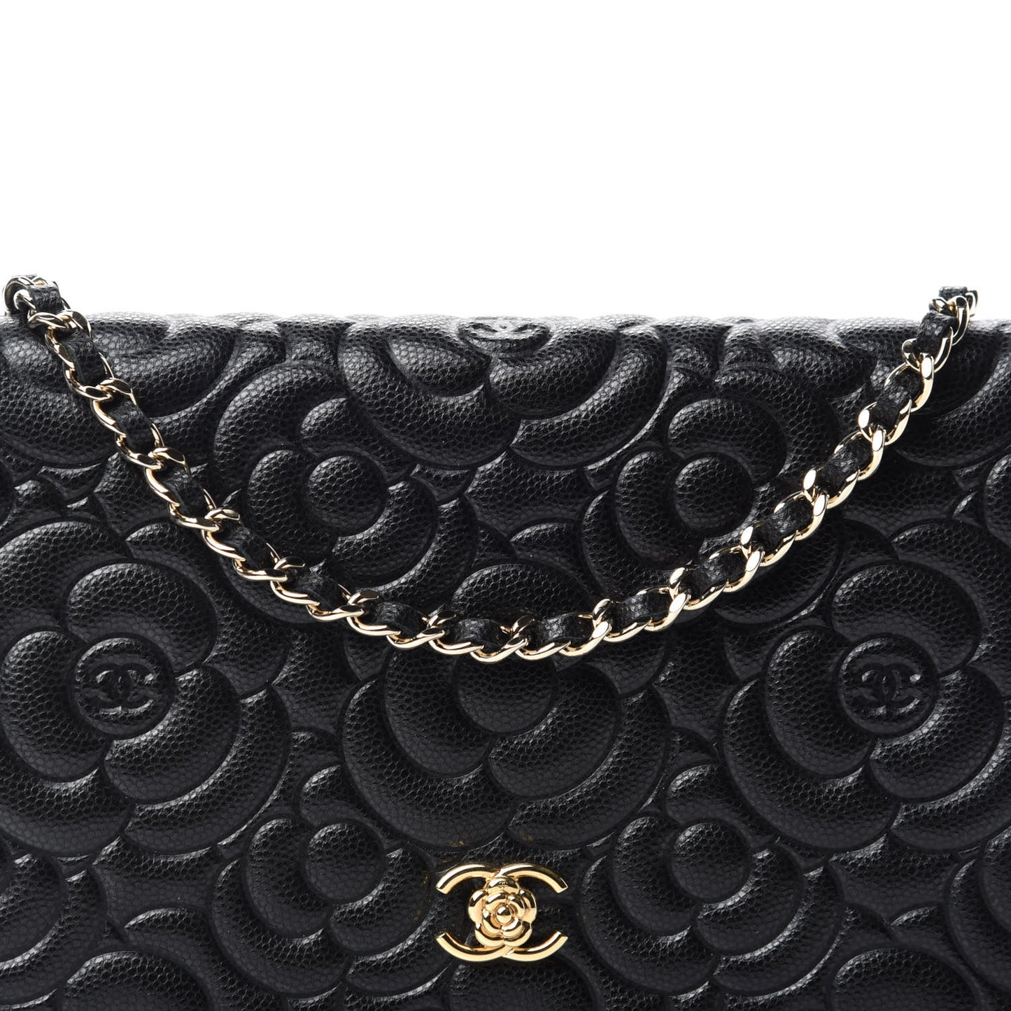 Caviar Camellia Embossed Wallet On Chain WOC Black