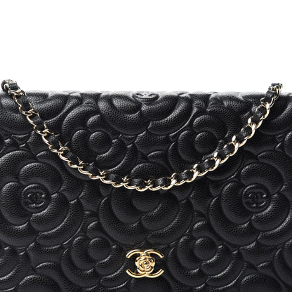 Chanel Caviar Camellia Embossed Wallet On Chain WOC Black 12 of 13