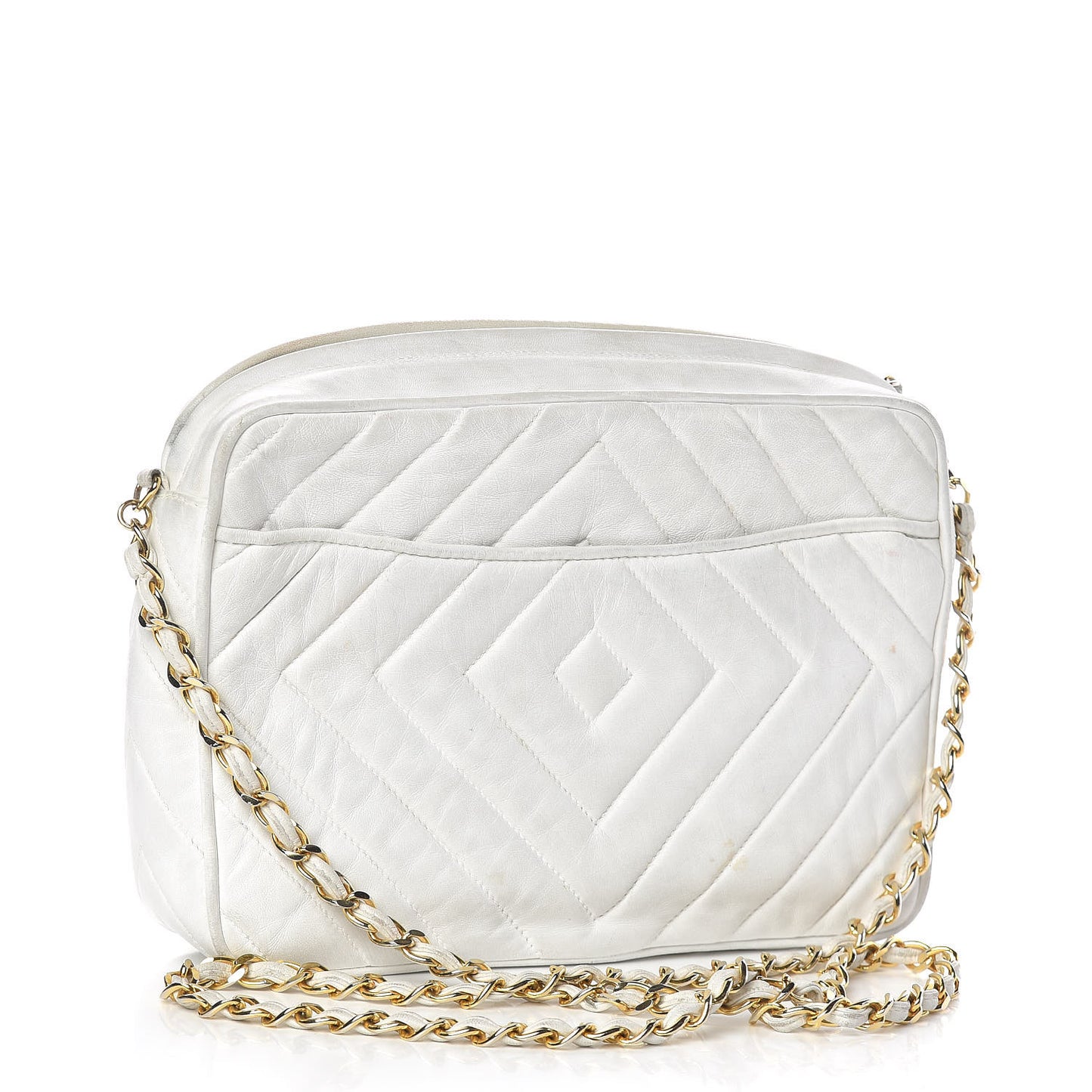 Lambskin Chevron Quilted Medium Tassel Camera Case White