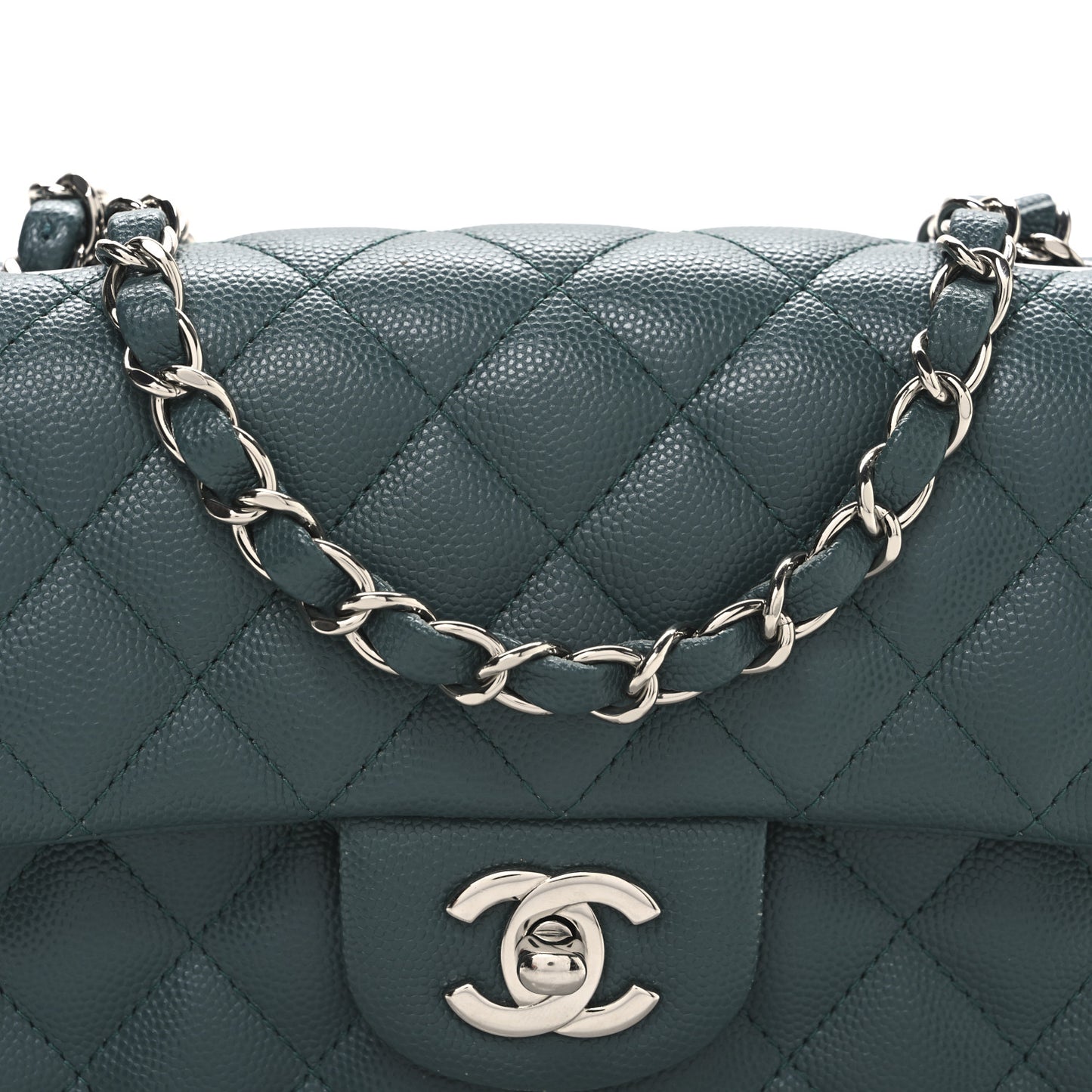 Caviar Quilted Mini Rectangular Flap Dark Green