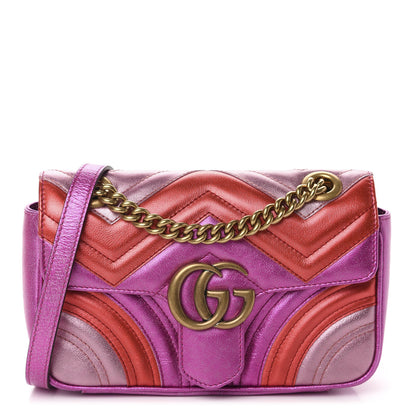 Gucci Metallic Calfskin Matelasse Mini GG Marmont Shoulder Bag Fuchsia 1 of 10