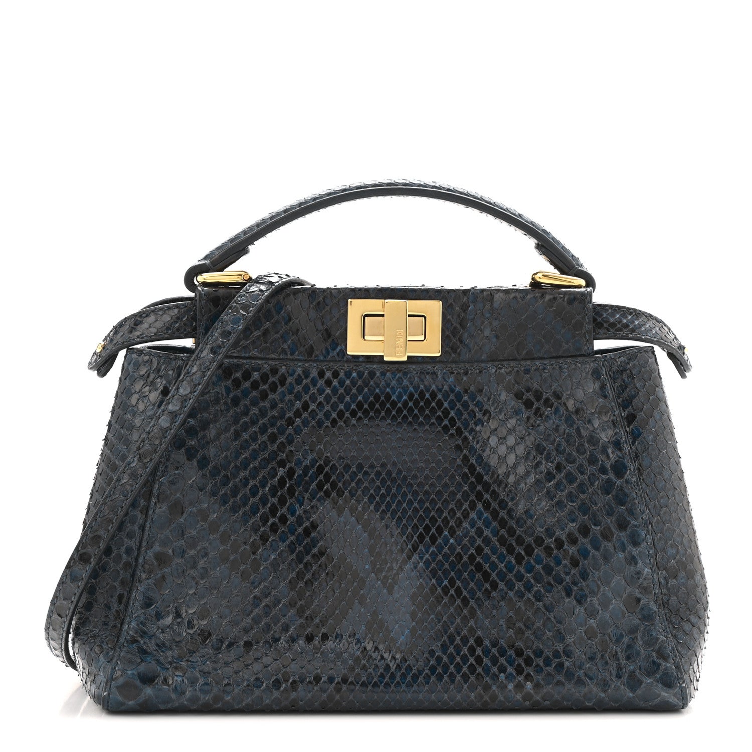 Fendi Python Shiny Nappa Mini Peekaboo Iconic Satchel Blue Jeans 1 of 13