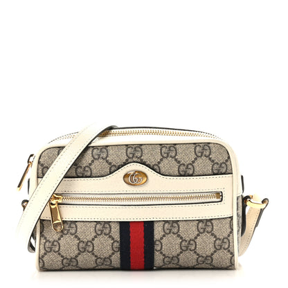 Gucci GG Supreme Monogram Textured Calfskin Web Mini Ophidia Shoulder Bag Beige Ebony Mystic White 1 of 9