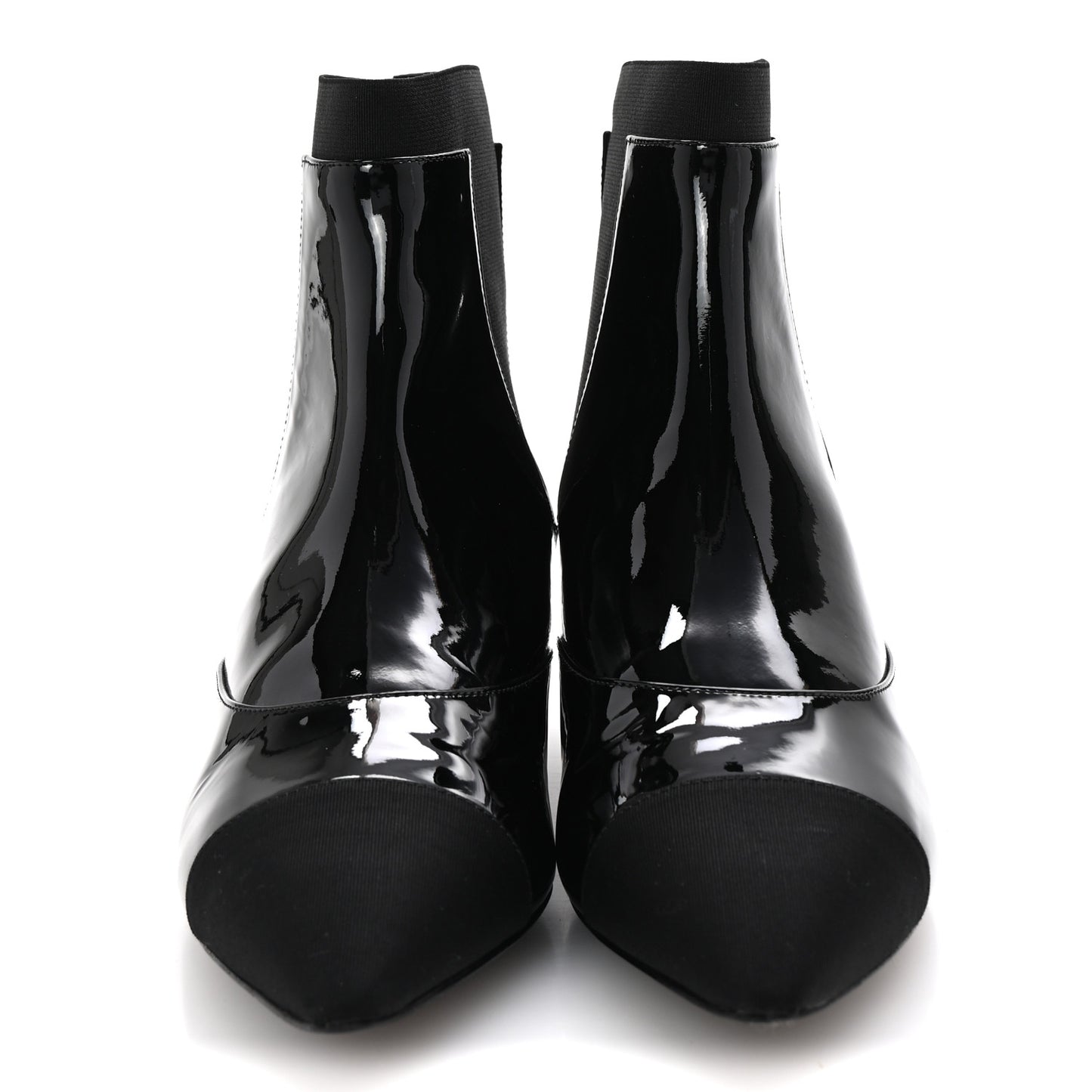 Patent Grosgain Cap Toe Short Boots 38.5 Black