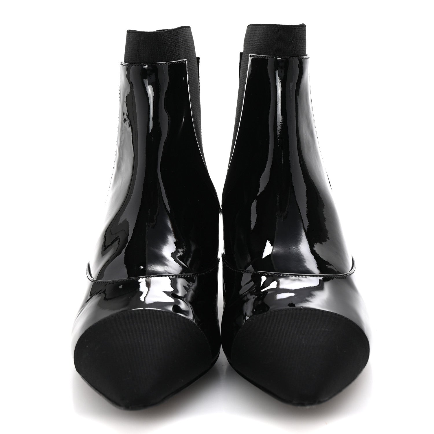Chanel Patent Grosgain Cap Toe Short Boots 38.5 Black 3 of 10