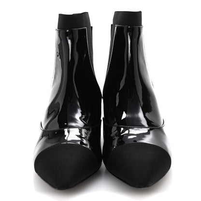 Chanel Patent Grosgain Cap Toe Short Boots 38.5 Black 3 of 10