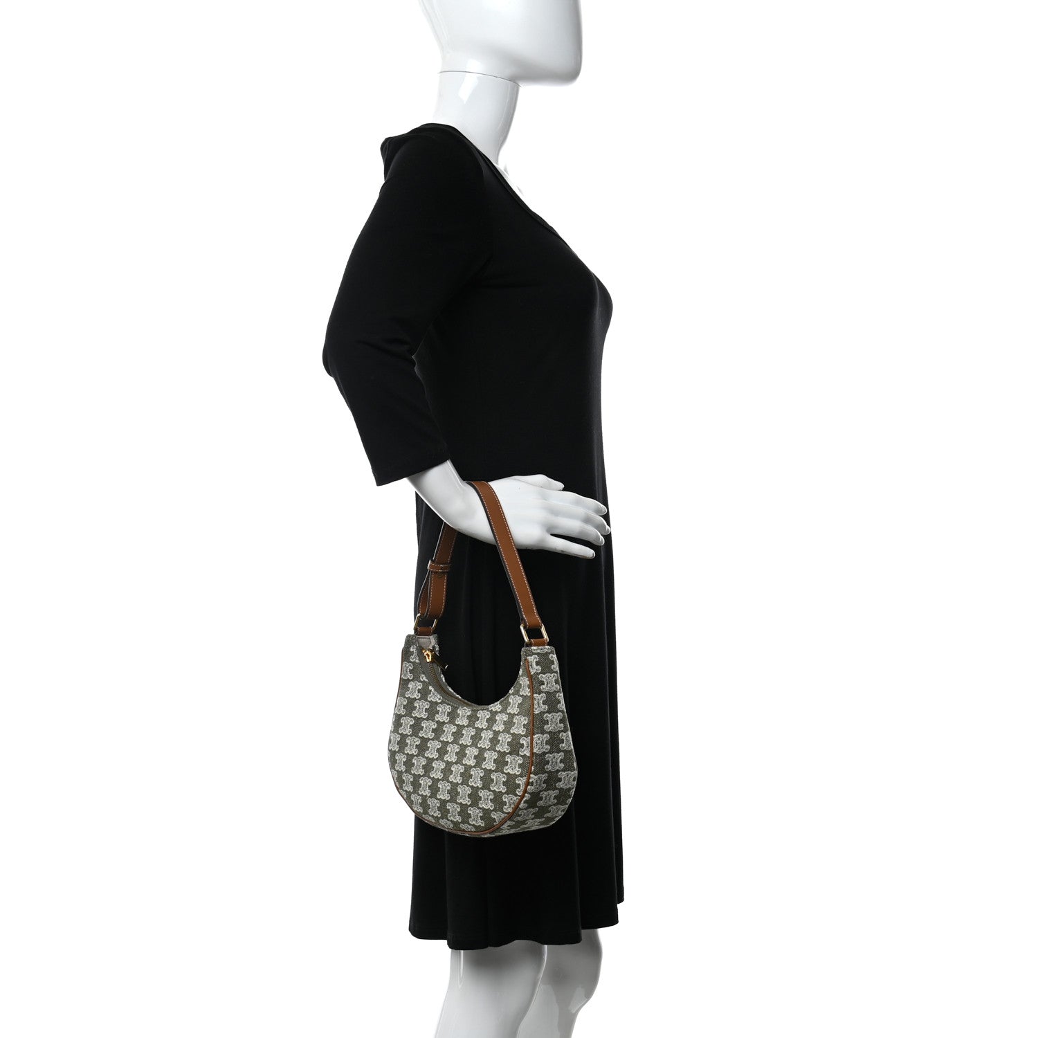 Celine Canvas Calfskin Ava Triomphe Shoulder Bag Green 2 of 10