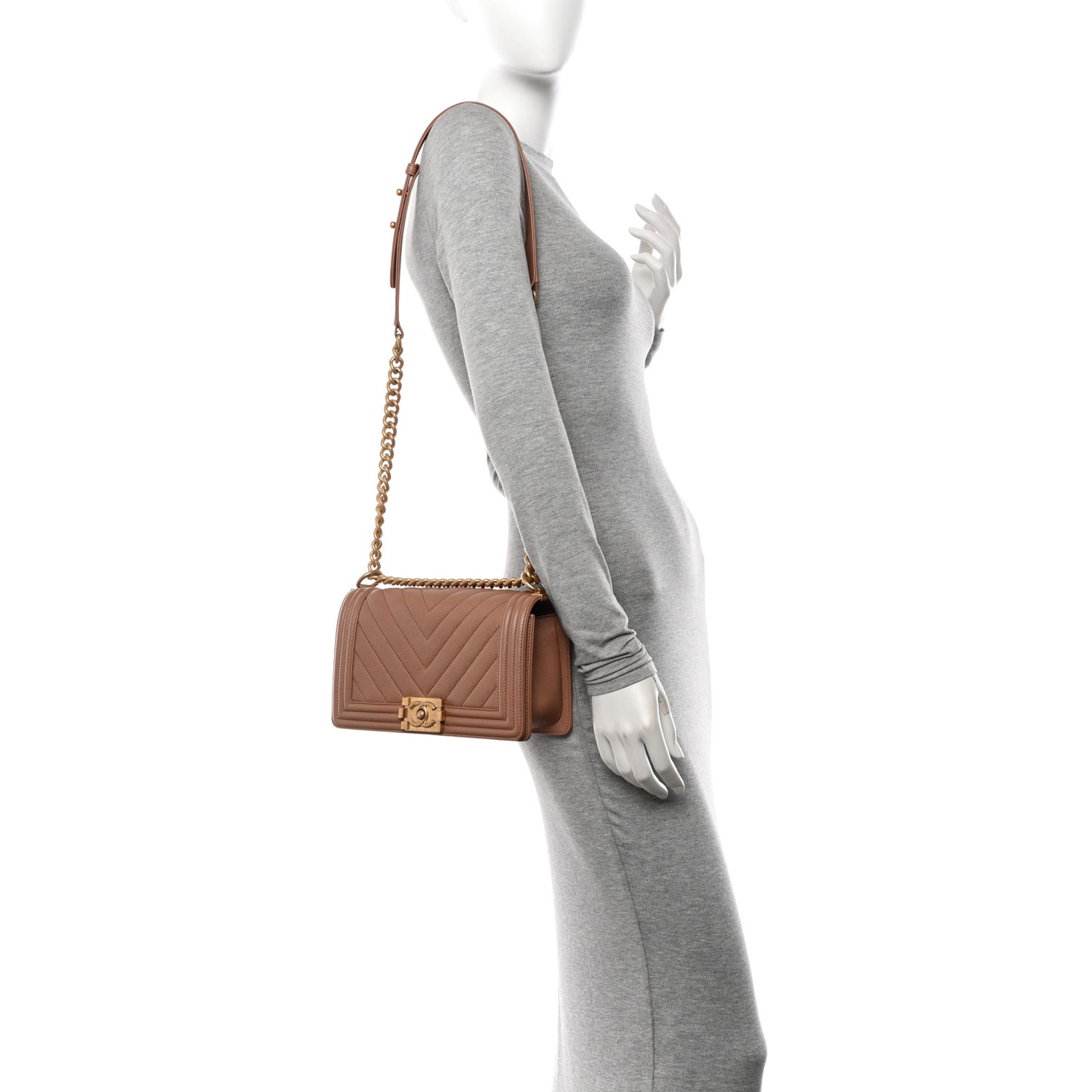 Caviar Chevron Quilted Medium Boy Flap Brown