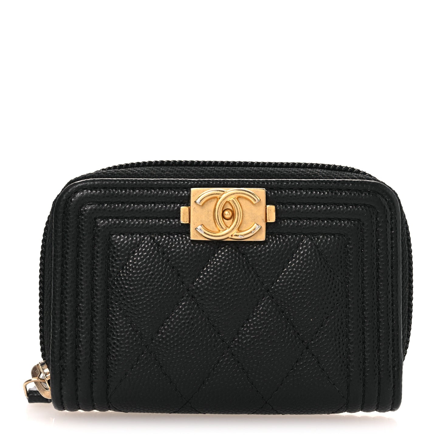 Caviar Quilted Boy Zip Around Coin Purse Wallet Black