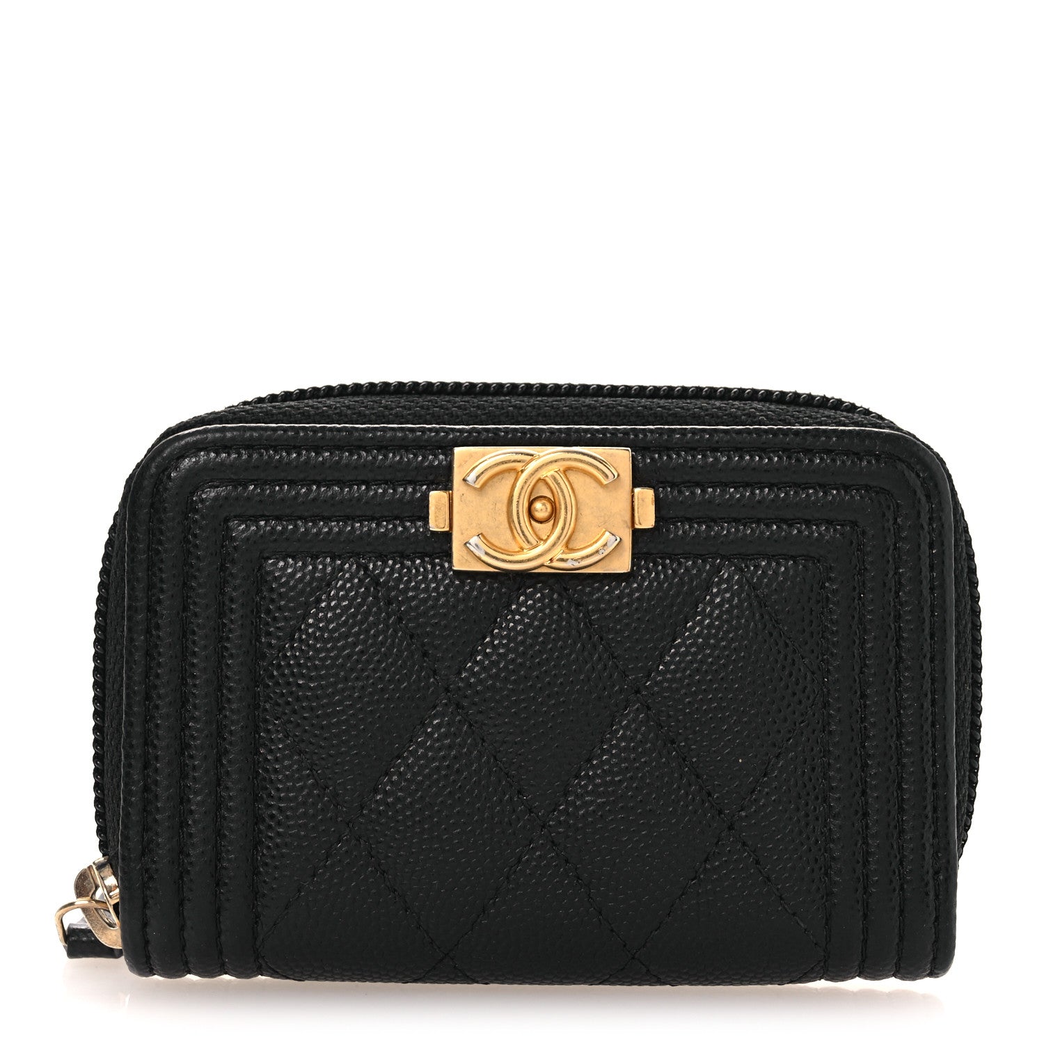 Chanel Caviar Quilted Boy Zip Around Coin Purse Wallet Black 1 of 9