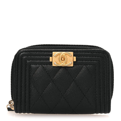 Chanel Caviar Quilted Boy Zip Around Coin Purse Wallet Black 1 of 9
