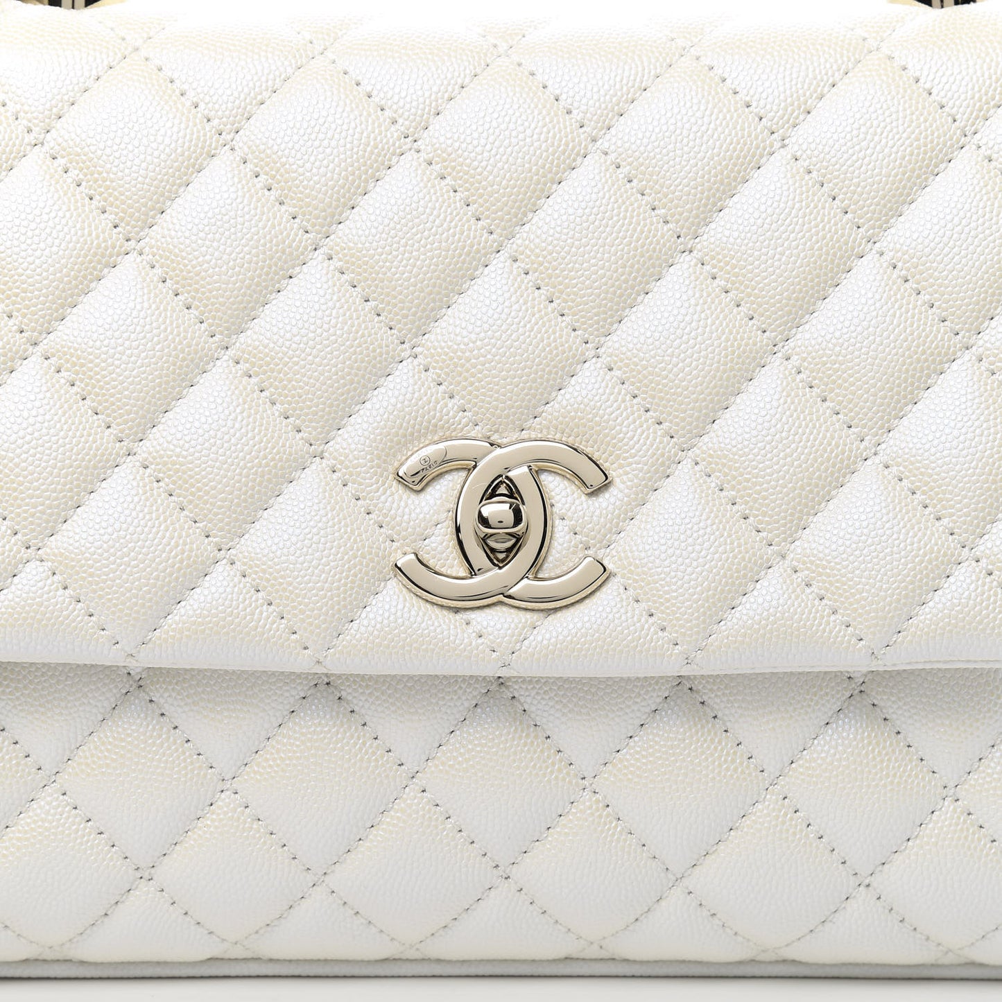 Iridescent Caviar Quilted Small Coco Handle Flap White