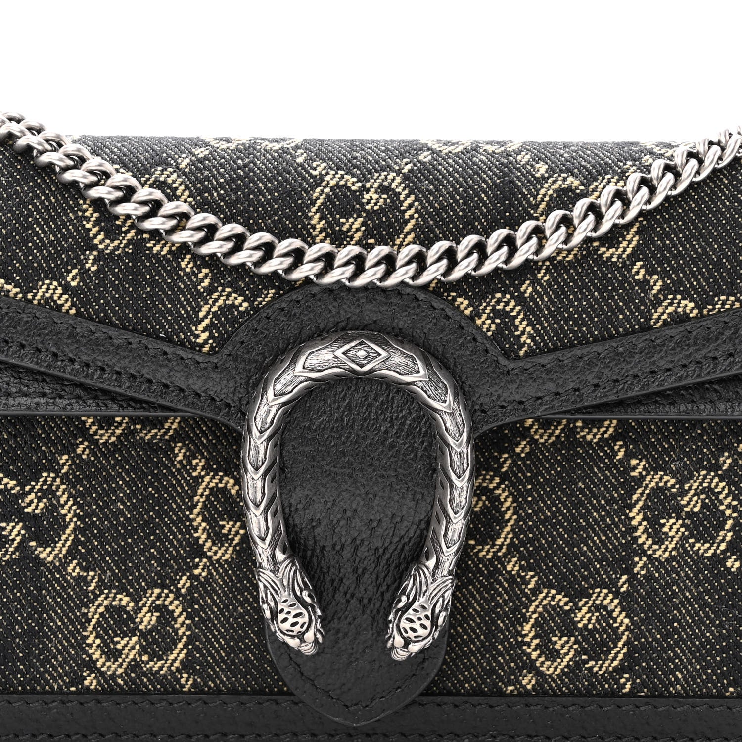 Gucci Jacquard Black Denim GG Monogram Super Mini Dionysus Shoulder Bag Black Ivory 7 of 9