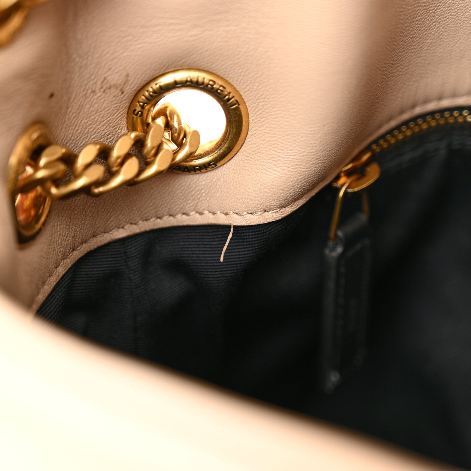 Saint Laurent Lambskin Quilted Small Loulou Puffer Monogram Chain Satchel Dark Beige 11 of 13