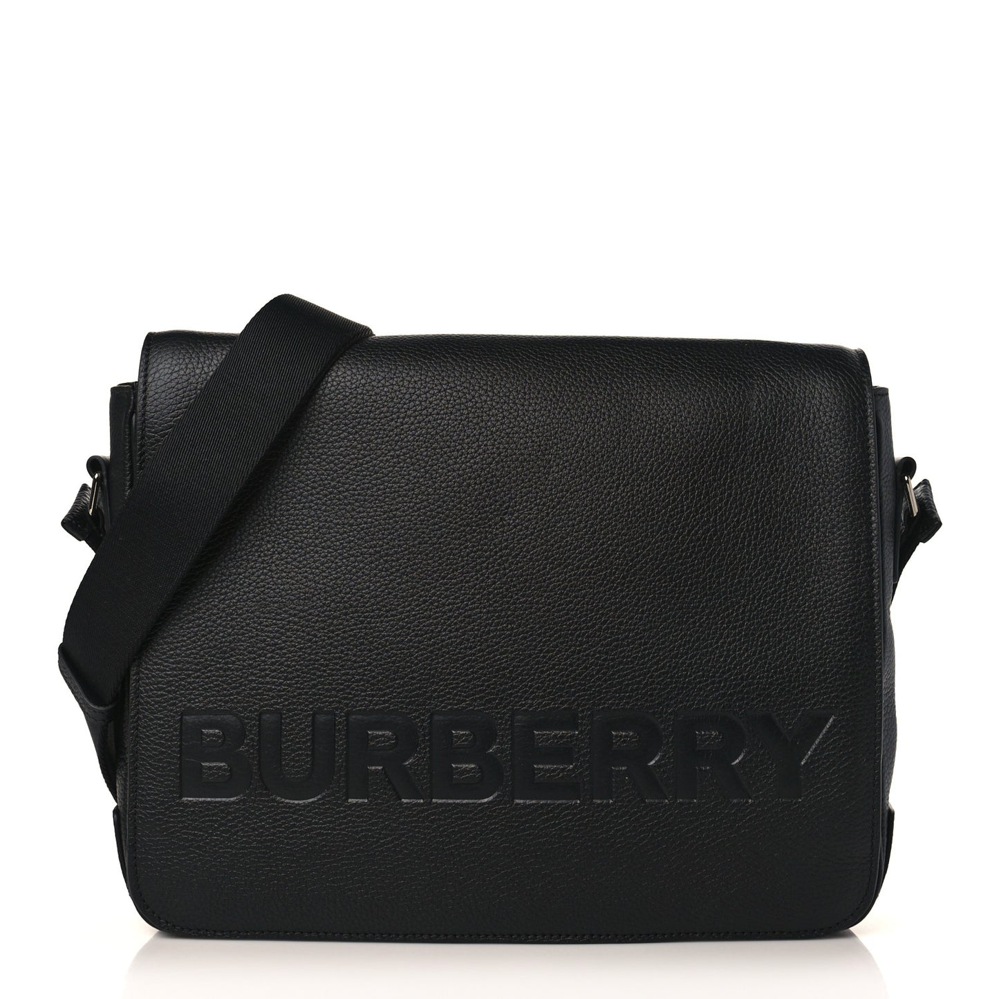 Grainy Calfskin Embossed Bruno Messenger Black