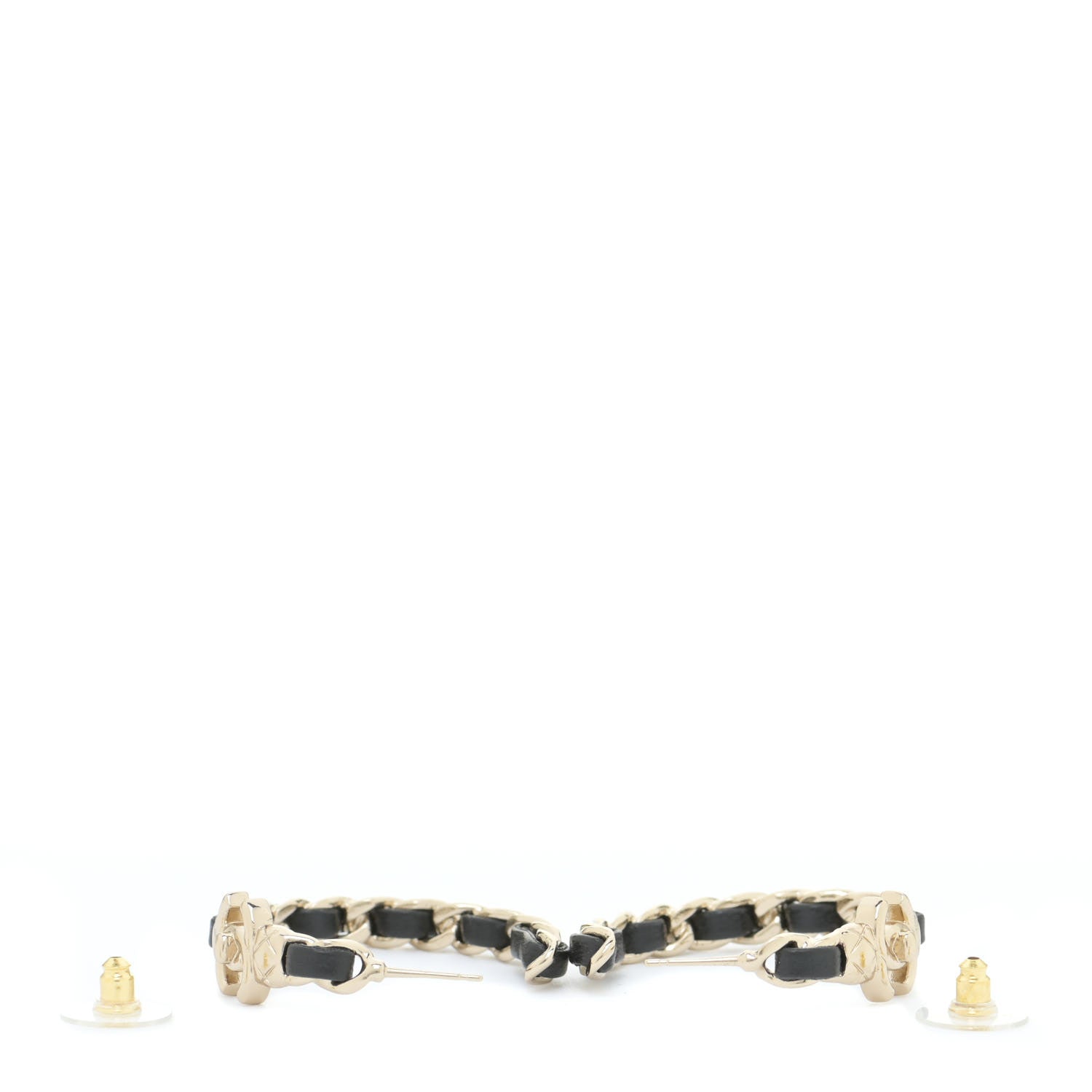 Chanel Lambskin CC Turnlock Chain Hoop Earrings Gold Black 3 of 5