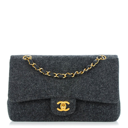 Chanel Wool Quilted Medium Double Flap Grey 1 of 9