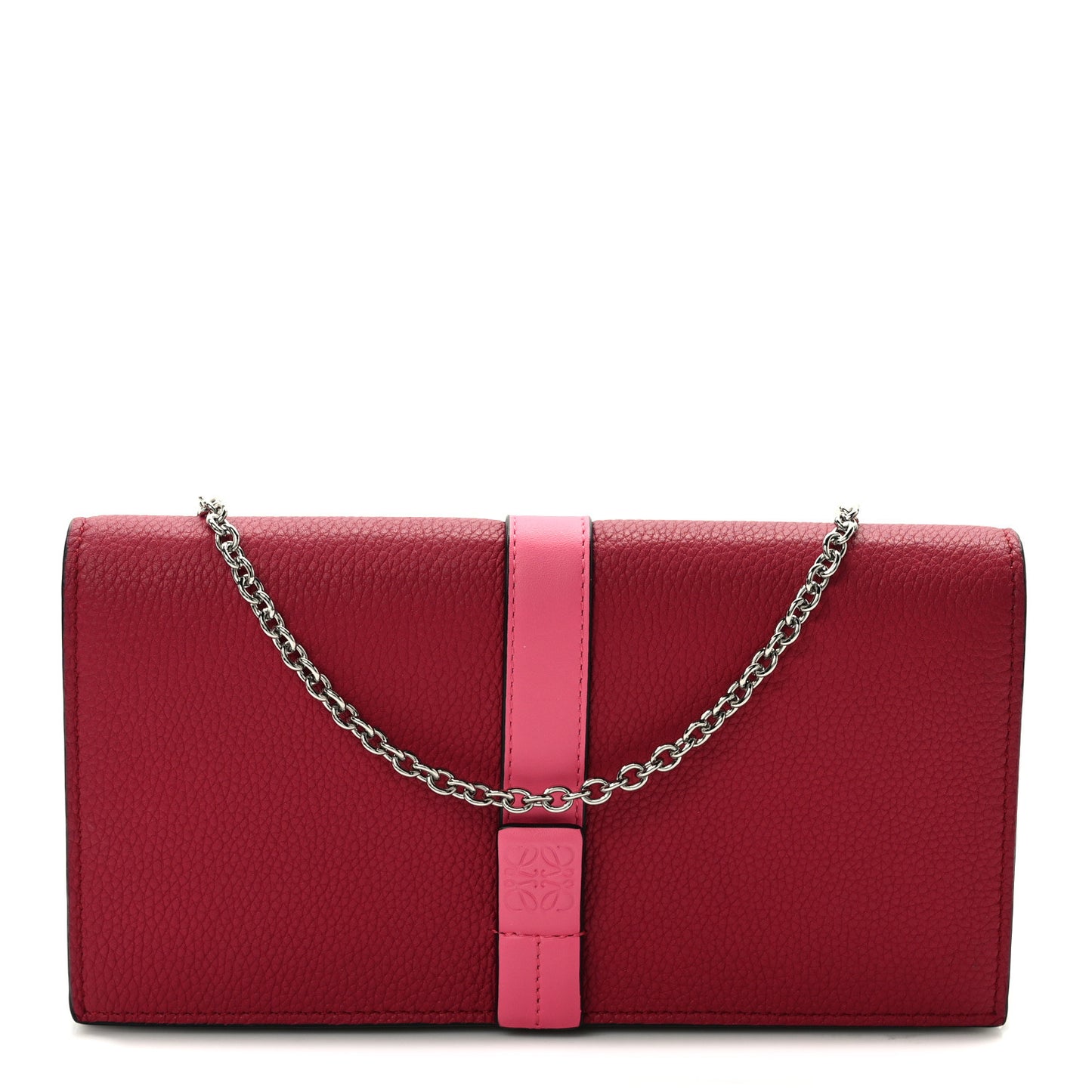Grained Calfskin Anagram Wallet on Chain Raspberry Wild Rose